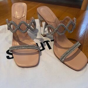 SCHUTZ size 8 rhinestone nude heels